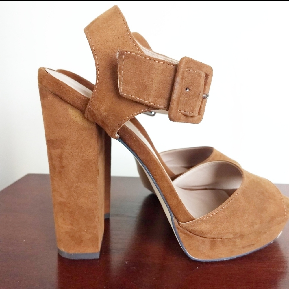 Mix No. 6 Open Toe Vegan Suede Block Heels